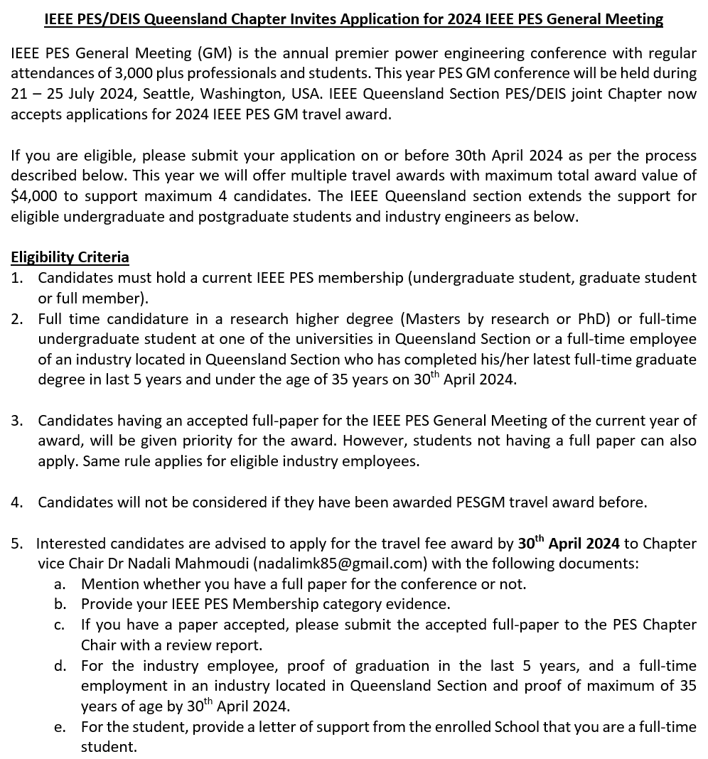 2024 IEEE PES General Meeting Travel Award Application 